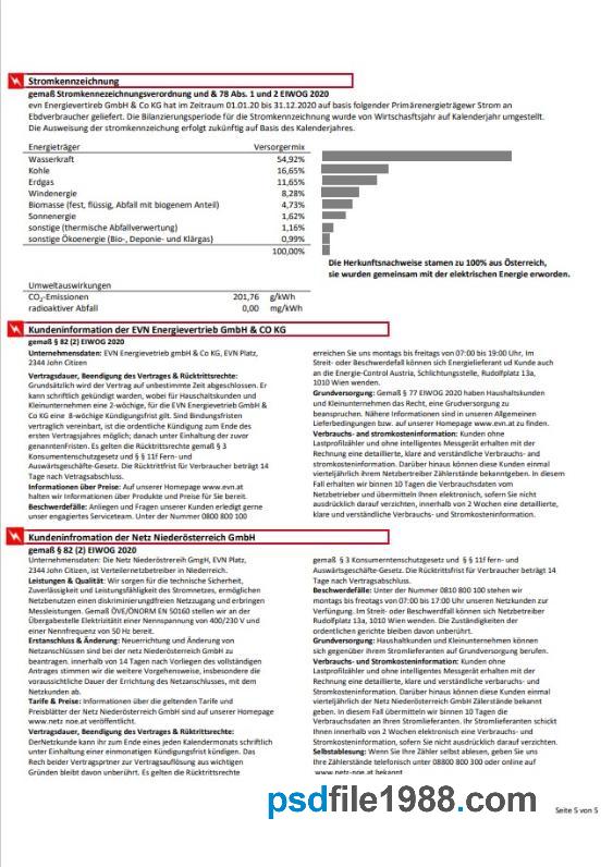 Austria EVN Electricity Utility Bill 5